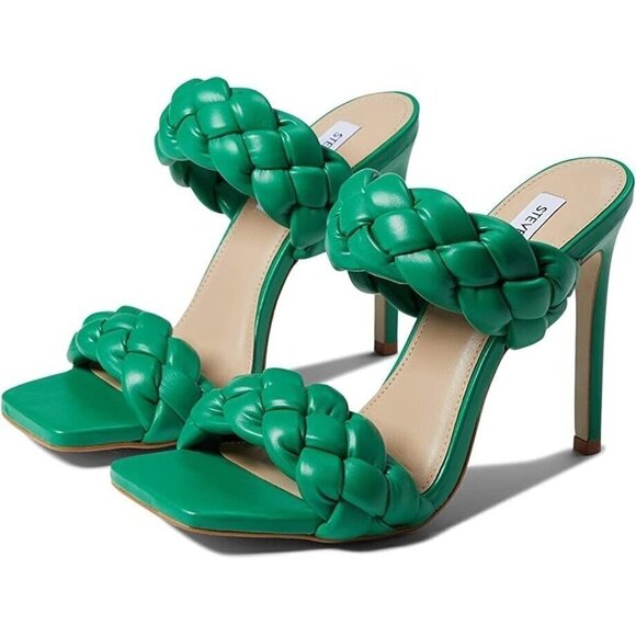 Steve Madden BNWOT "Kenley" Green Braid Stiletto Heel Sandals - Picture 1 of 8